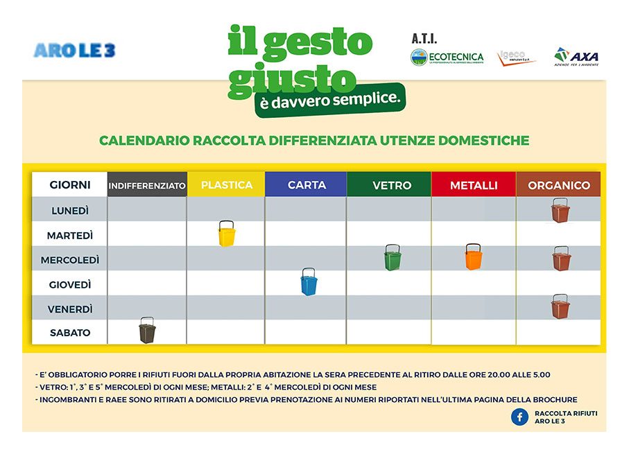 Calendario raccolta differenziata Porto Cesareo